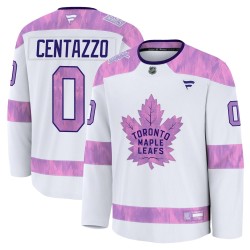 Orrin Centazzo Toronto Maple Leafs Youth Fanatics Premium White 2024 Hockey Fights Cancer Practice Jersey