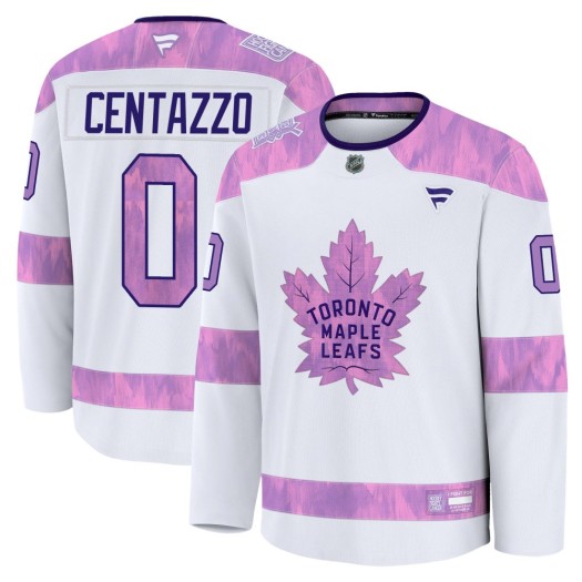 Orrin Centazzo Toronto Maple Leafs Youth Fanatics Premium White 2024 Hockey Fights Cancer Practice Jersey
